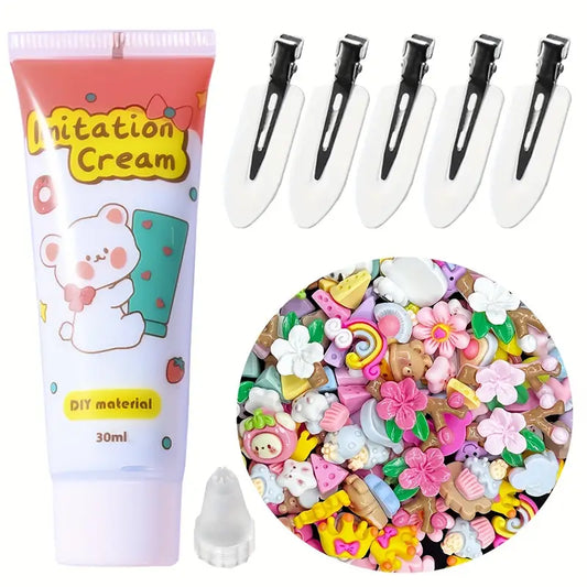 Cream Glue DIY Hair Clip Set